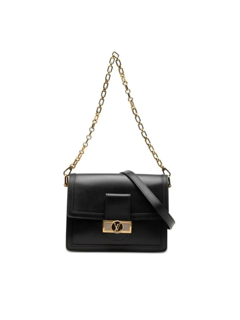 Louis Vuitton Dauphine ММ LV Lock Chain 2-Way Shoulder Bag Black Leather